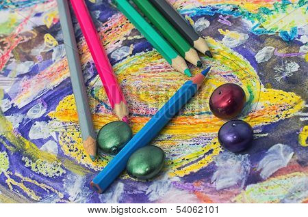 pencils,paint in different colors