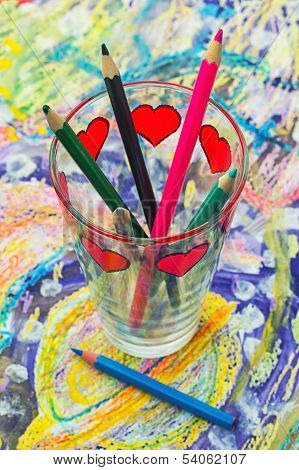 pencils,paint in different colors