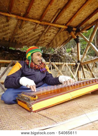 playing a harp
