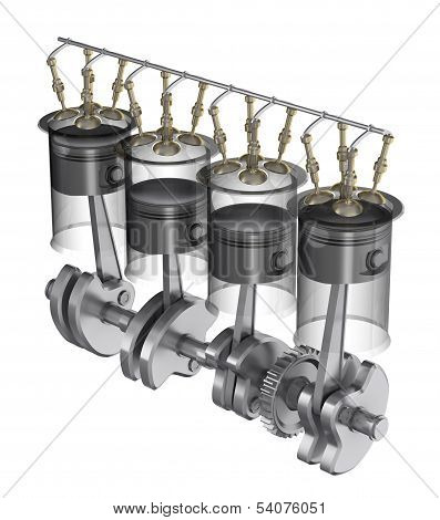 Engine function - operating principle. Isolated on white