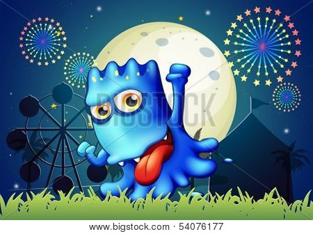 Illustration of a park with a boastful blue monster