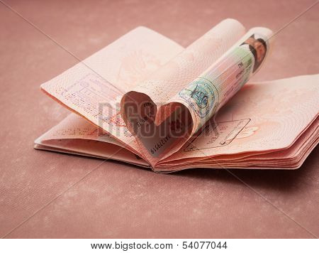 Passport pages in shape of heart