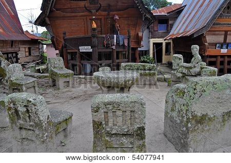 The Stone Chairs Of Ambarita Where Tribal Elders Held Council.