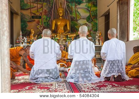 Chaiyaphum, Thailand - May 13 : The Senior Monk   Preaching For New Monk In The Newly Buddhist Ordin
