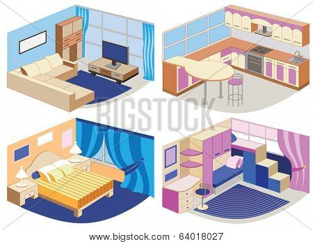 set of modern interiors (vector illustration)