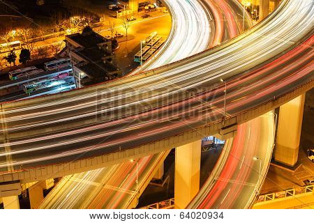 Closeup Of The Light Trails On Overpass