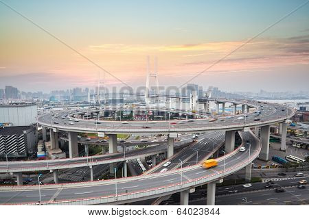 Nanpu Bridge In Sunset