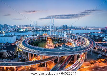 Shanghai Nanpu Bridge At Dusk