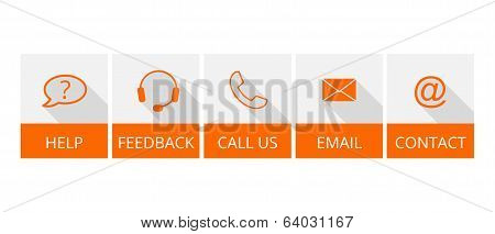 Collection Of Orange Contact Buttons With Long Shadow