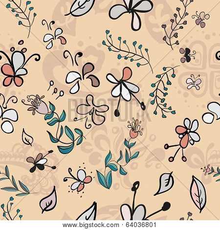 Doodle Bright Flowers Seamless Pattern