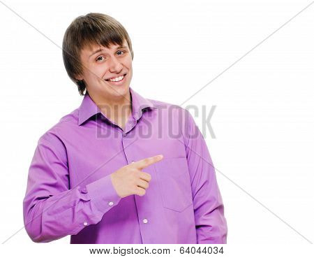 young man pointing finger