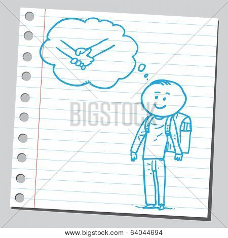 Schoolkid think about holding hands