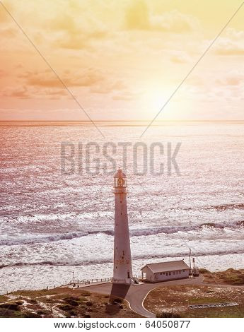 Lighthouse, beautiful seascape, Kommetjie at Slangkop Punt near Cape Town, nature of South Africa, Western Cape