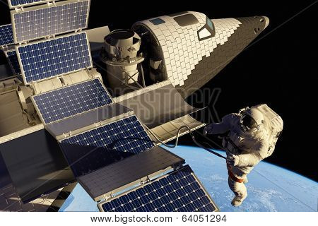 Astronauts in space around the solar battarei.