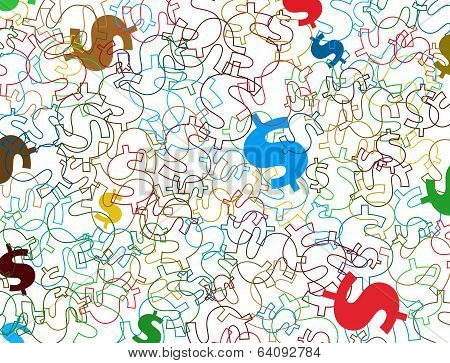 Background With Colorful Symbols Of Dollar Currency