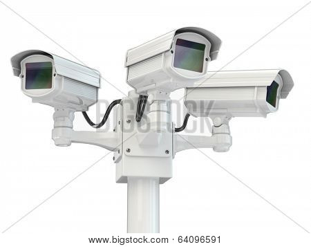 CCTV security camera on white isolated background. 3d