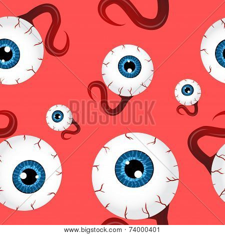 Funny Seamless Pattern With Eyeballs Over Red Background