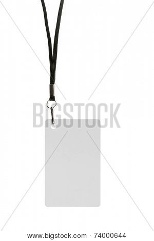 Blank badge with neckband on white background
