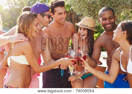 Group Of Friends Having Party By Swimming Pool