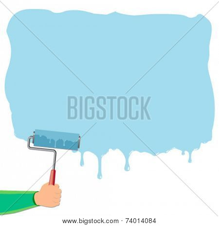 hand roller with wet paint - flat design vector 