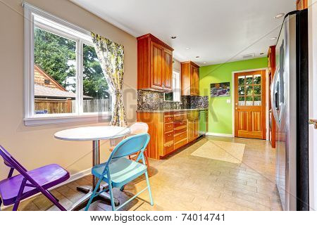 Kitchen Room With Bright Green Wall