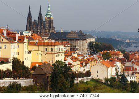 Czech Republic. Prague. View Of Prague Castle From  Petrin Hill