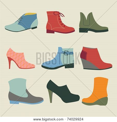 Set Of Fashion  Woman  Footwear Illustration