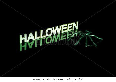 Halloween Word And Spider With Reflection On Black