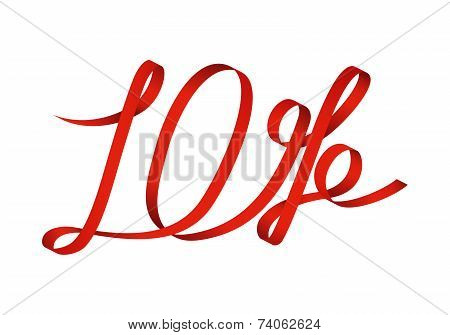 Red ribbon formed 10 percentage discount