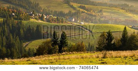 Mountain Village In The Carpathian In Autumn