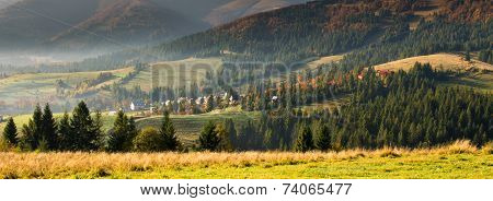 Mountain Village In The Carpathian In Autumn