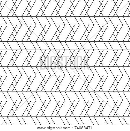 Black And White Geometric Seamless Pattern With Line, Rhombus, Trapezoid And Triangle.