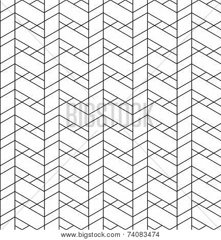Black And White Geometric Seamless Pattern With Line, Rhombus, Trapezoid And Triangle.