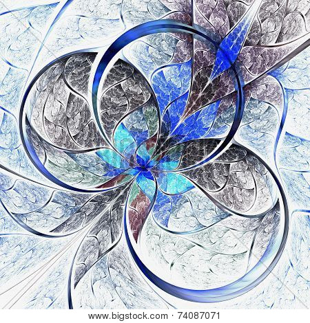 Symmetrical Blue Fractal Flower, Digital Logarithm