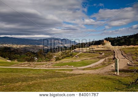 Landscape shot of Ingapirca important inca ruins in Ecuador