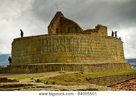 Unidentified tourists visiting Ingapirca, important Inca ruins in Ecuador