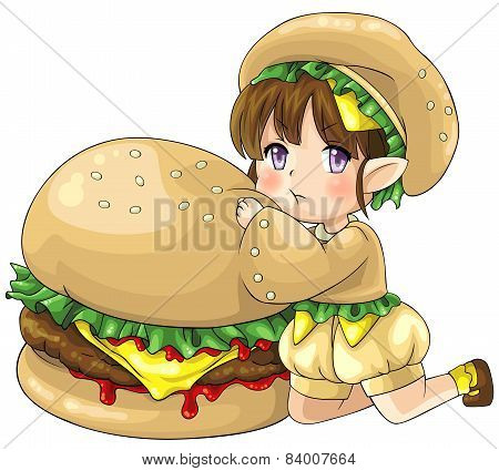 Cute Cartoon Hamburger Elf, The Goddess Of Food, Create By Vector