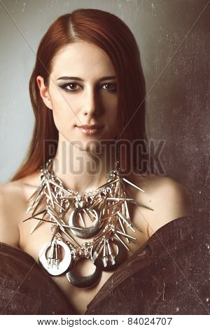 Portrait Of Redhead Women With Necklace