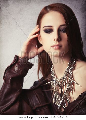 Portrait Of Redhead Women With Necklace