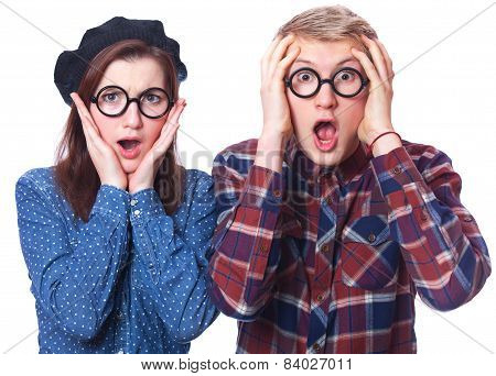 Nerd Teen Couple In Glasses