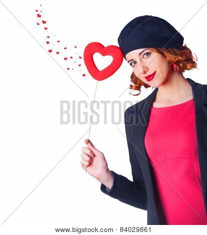 Beautiful Girl With Toy Heart And Abstract Hearts Around