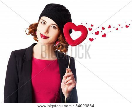 Beautiful Girl With Toy Heart And Abstract Hearts Around