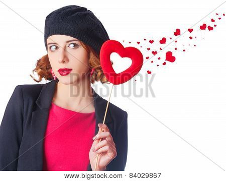Beautiful Girl With Toy Heart And Abstract Hearts Around