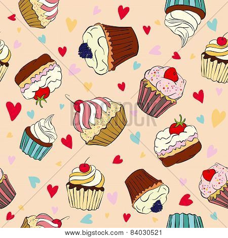 Seamless Pattern With Cakes