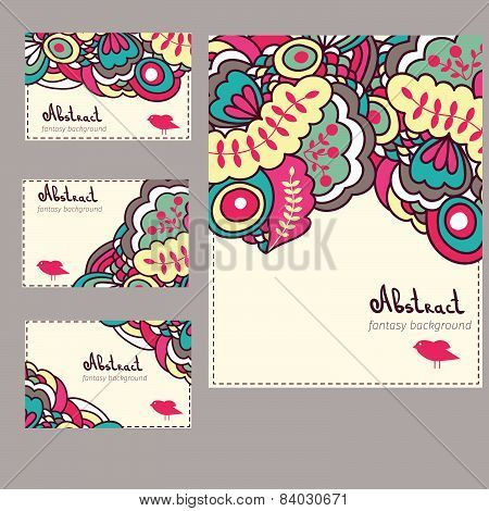 Set Of Cards With Abstract Floral Elements