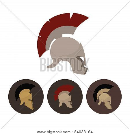 Set of four antique helmets, vector illustration