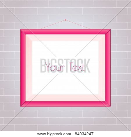 Pink Frame On  Grey Brick Wall