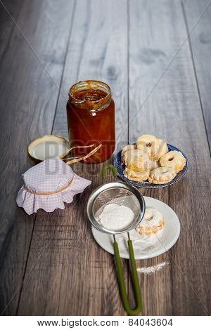 Canestrelli biscuit on wood table, vanilla cookies