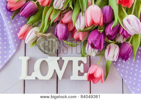 Colorful Tulips On Purple
