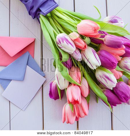 Colorful Tulips On Purple